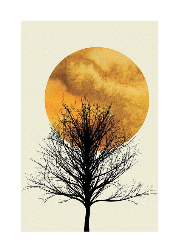Sonnenaufgang und einsamer Baum Poster