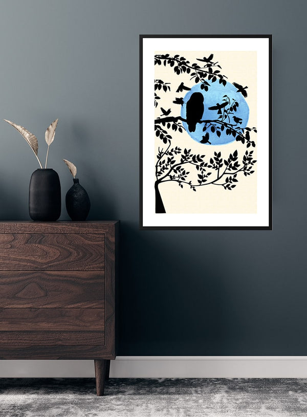 Wintermorgen und Vögel Poster