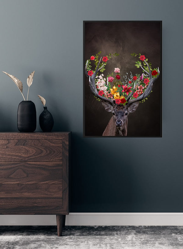 Kronhjort med blomster 2 poster