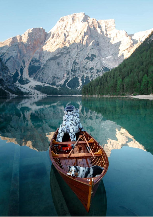 Astronaut on lake poster