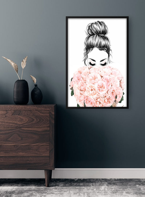 Frau und Blumen Poster