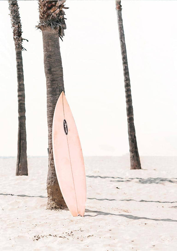 Pink Surfboard on Beach Poster