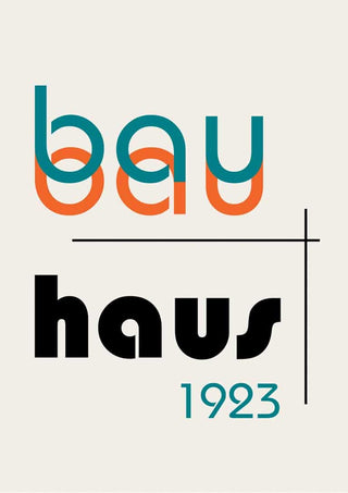 Bauhaus 1923 Plakat with geometric lettering in teal, orange, and black on a light background.