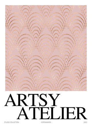 Studio Collection Blush Plakat featuring a blush pink abstract pattern with "ARTSY ATELIER" in bold black text.
