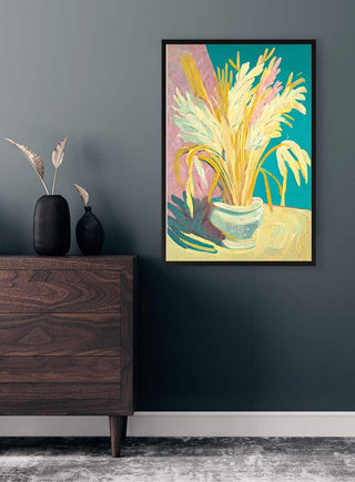 Framed "Forever" by David Wolf displayed above a dark wooden dresser with minimalist decor.