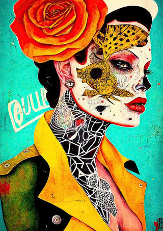 Colorful portrait of a woman with a rose hat, animal patterns on her face, and bold fashion—Honey, Let's Go Wild cover.
