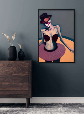 Framed "You're No Good For Me" by Tara Green displayed on a modern gray wall above a wooden dresser.