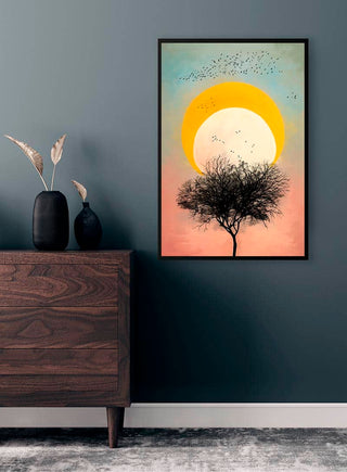 Framed "Heart Of My Stories" by David Wolf on a wall above a wooden dresser in a modern room.