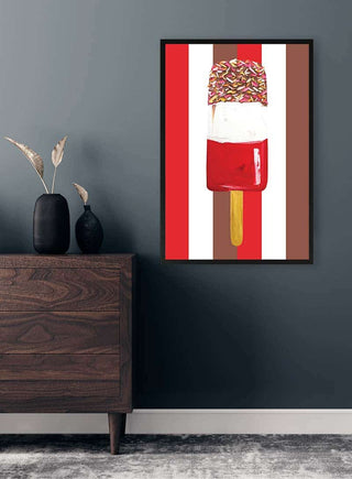 Framed Fab Stripes wall art featuring a colorful popsicle illustration on bold striped background.