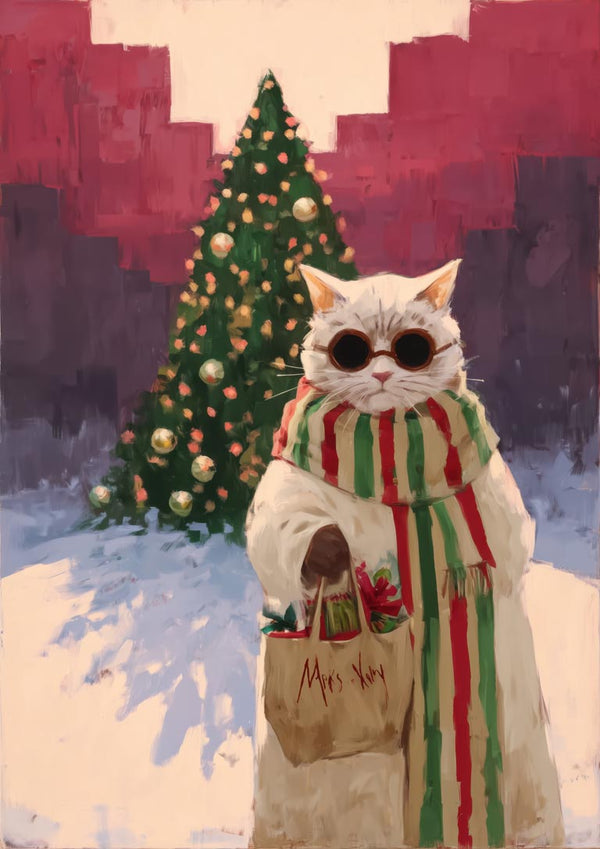 White Cat Christmas Shopping