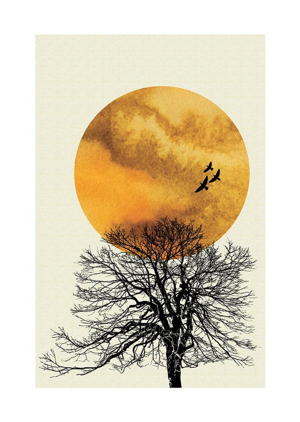 Sonnenaufgangsvögel und ein Baumplakat