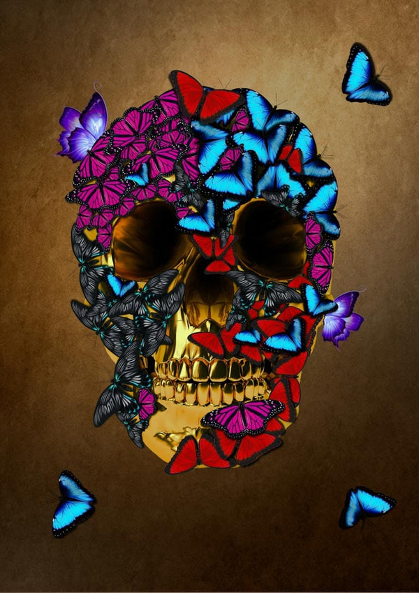 Goldener Totenkopf mit Schmetterlingen Poster