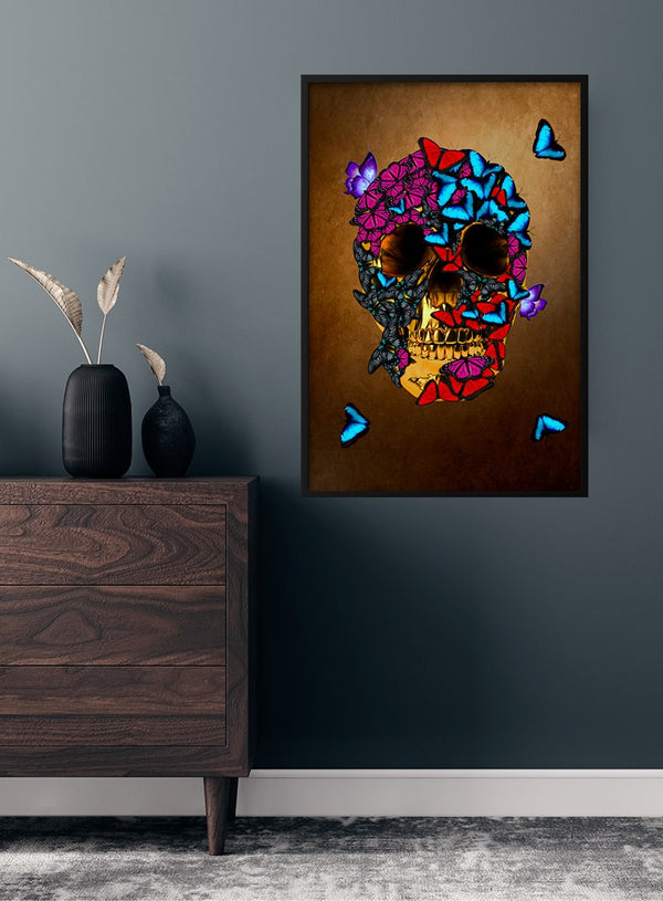 Goldener Totenkopf mit Schmetterlingen Poster