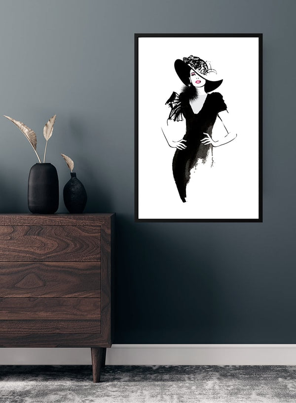 Smuk tegning a vinde i sort kjole poster