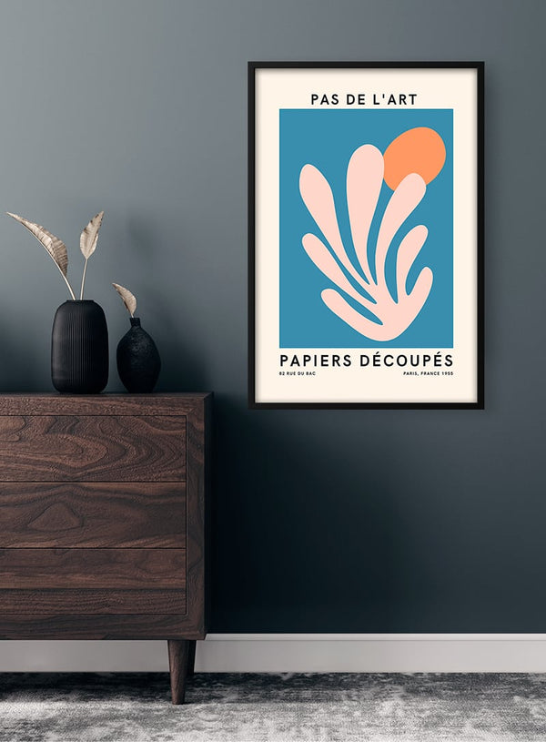Von französischer Kunst inspiriertes Pink auf Blau Poster