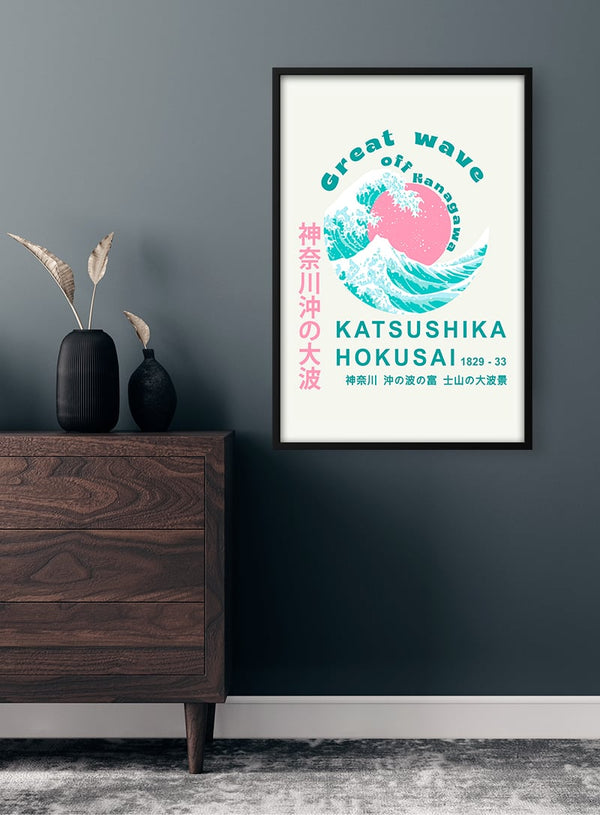 Hokusai - Die große Welle Pink Poster