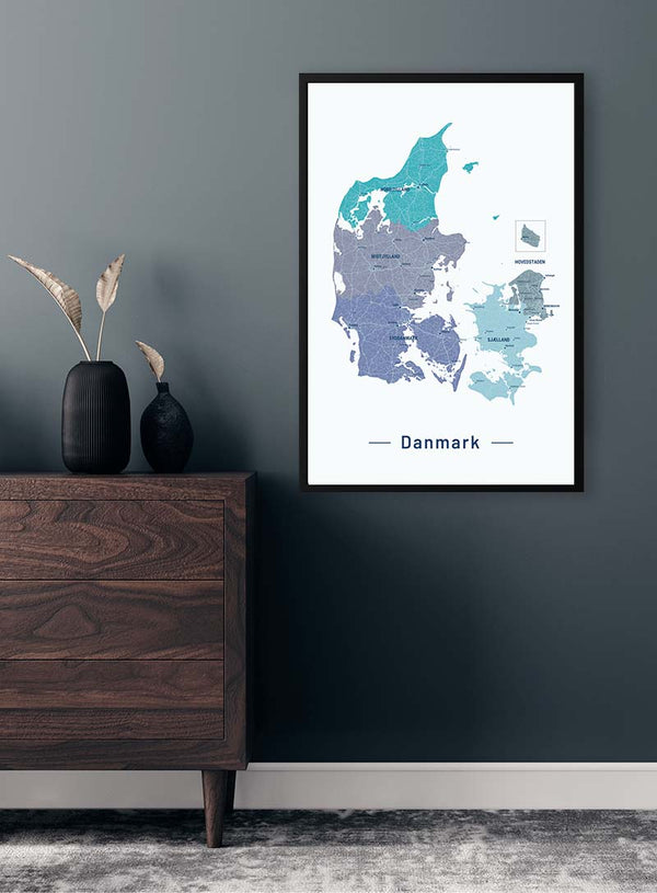 Blaue Dänemarkskart Poster
