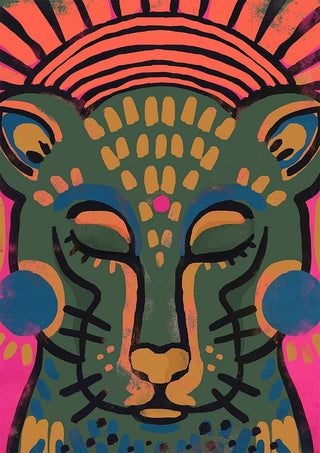 Colorful abstract illustration of a tiger's face with bold patterns, representing Tiger No. 02 - Treechild product.