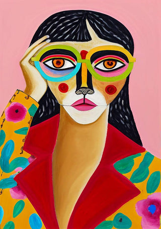 Abstract portrait of a woman with glasses, colorful patterns, and bold shapes from Colorful Thoughts by David Wolf.