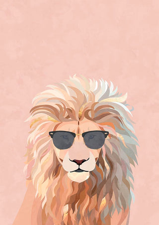 Stylized illustration of a lion with sunglasses, representing the Cool Cat Lion product.