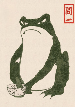 Illustration of a grumpy toad mixing in a bowl, featured on the Grumpy Toad I - Matsumoto Hoji product page.