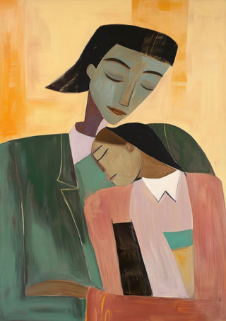 Abstract art of a mother embracing her child, featured on the Mother’s Love - Martin Zen product page.