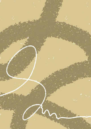 Abstract beige and brown design for Drift Loop II - Yuli, featuring bold lines and a white squiggle.