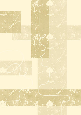 Abstract beige and cream geometric artwork with textured rectangles and thin white lines, titled Fragment Path II - Yuli.