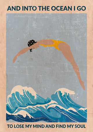 Illustration of a woman diving into ocean waves with the text "And Into the Ocean I Go" on a wallchart.