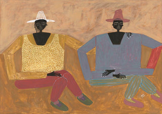 Abstract artwork of two seated figures in colorful outfits and hats, displayed on Still - Studio IMO product page.