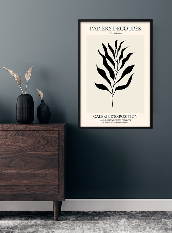 Schwarzes Blatt-Poster, inspiriert von französischer Kunst